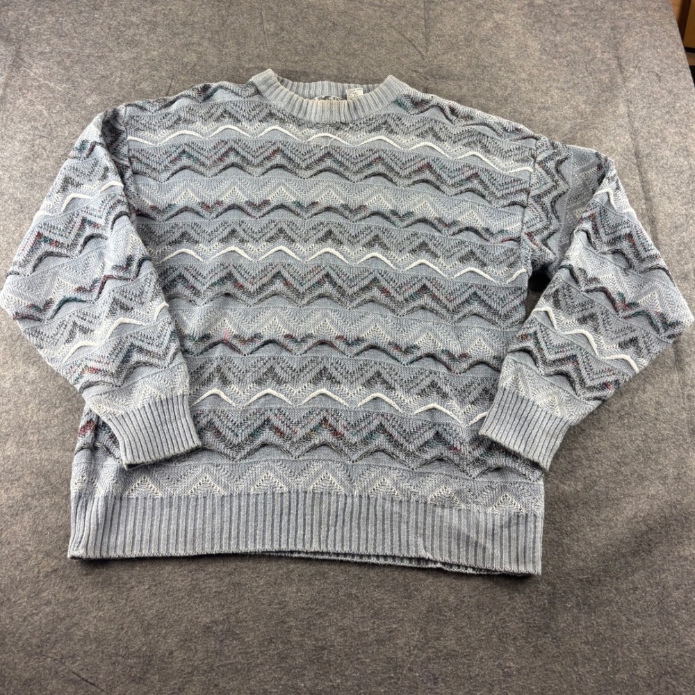VTG City Streets Knit COOGI Style Sweater ZigZag Textured Pullover Mens XL SEE